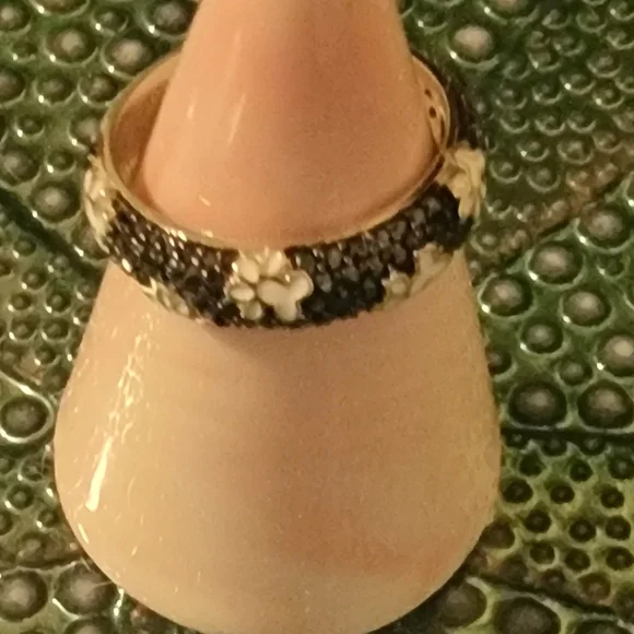 JTV Black and White Paw-Print Sterling Silver Band Ring Sz 7 - Picture 1 of 9